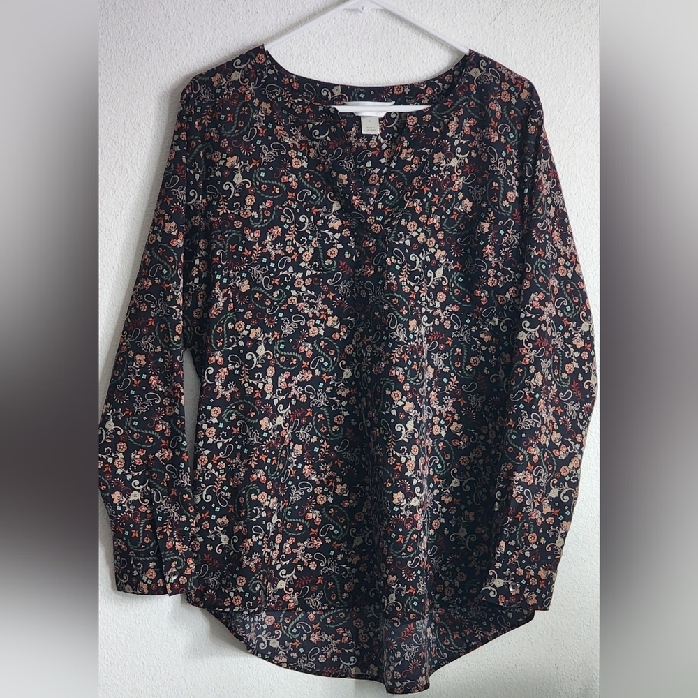 Christopher Banks Pullover Long Sleeves Button Cuffs High Low Hem Women's  Sz L